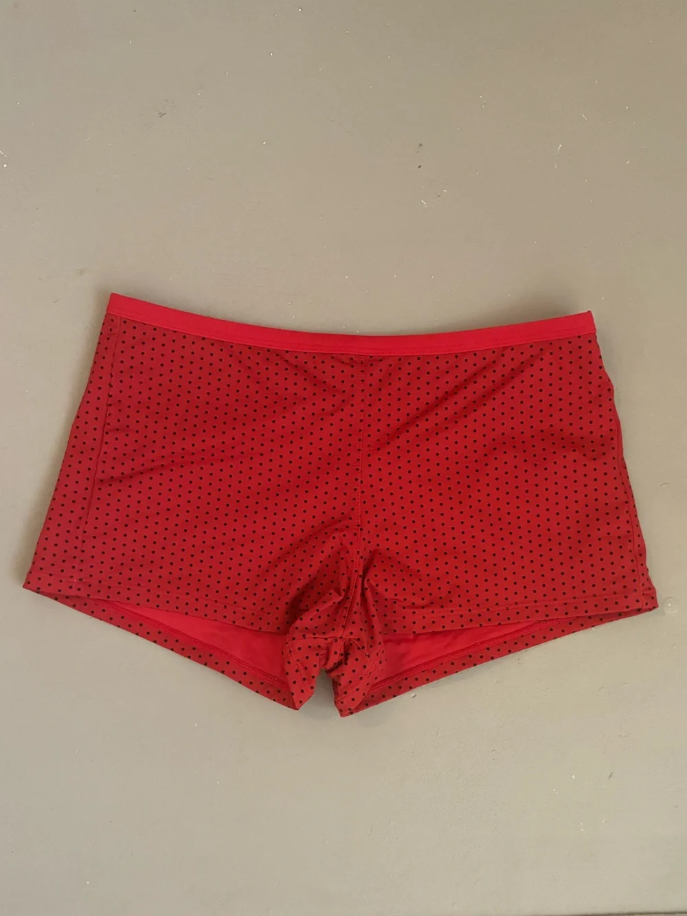 Frankie’s Bikinis Red and Black Polka Dots Boyshorts Swim Bottoms